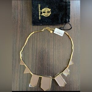 NEW House of Harlow 1960 Geometric 5 Station Necklace tan gold leather brown $95